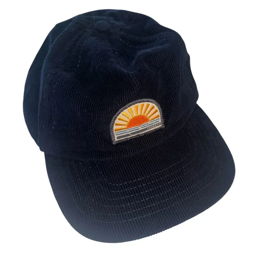 Faherty Brand Navy Corduroy Snapback Hat Sunrise Patch Adjustable Baseball Cap